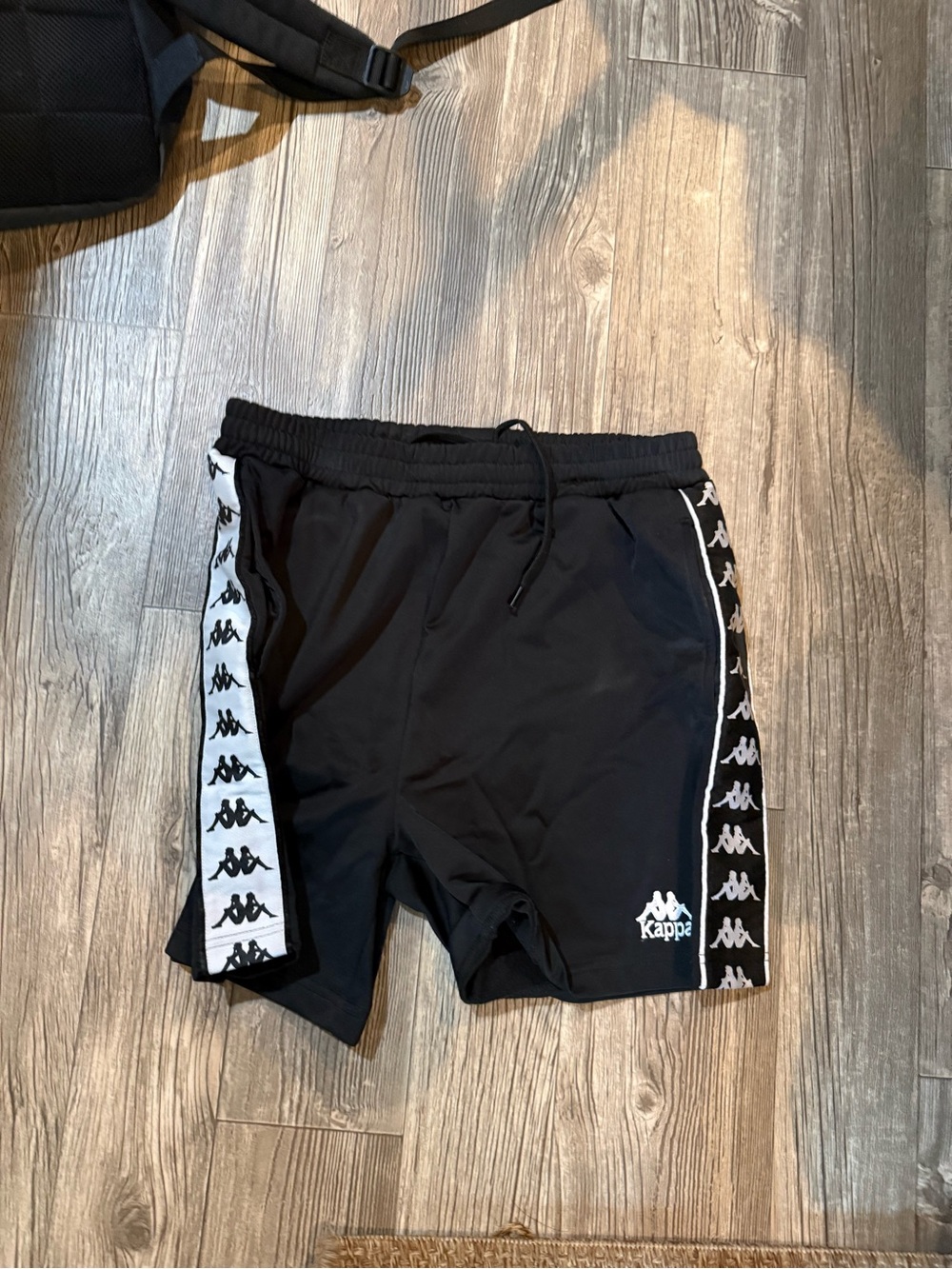 Kappa Black Athletic Shorts with White Logo Tape